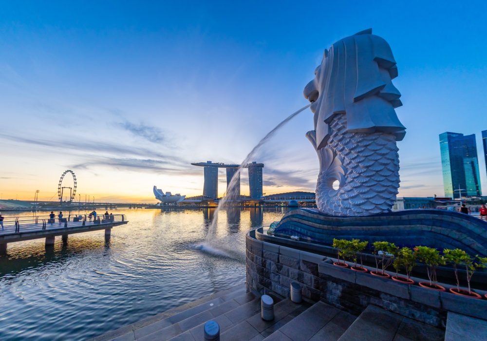 Singapore Merlion Park downtown Singapore business district